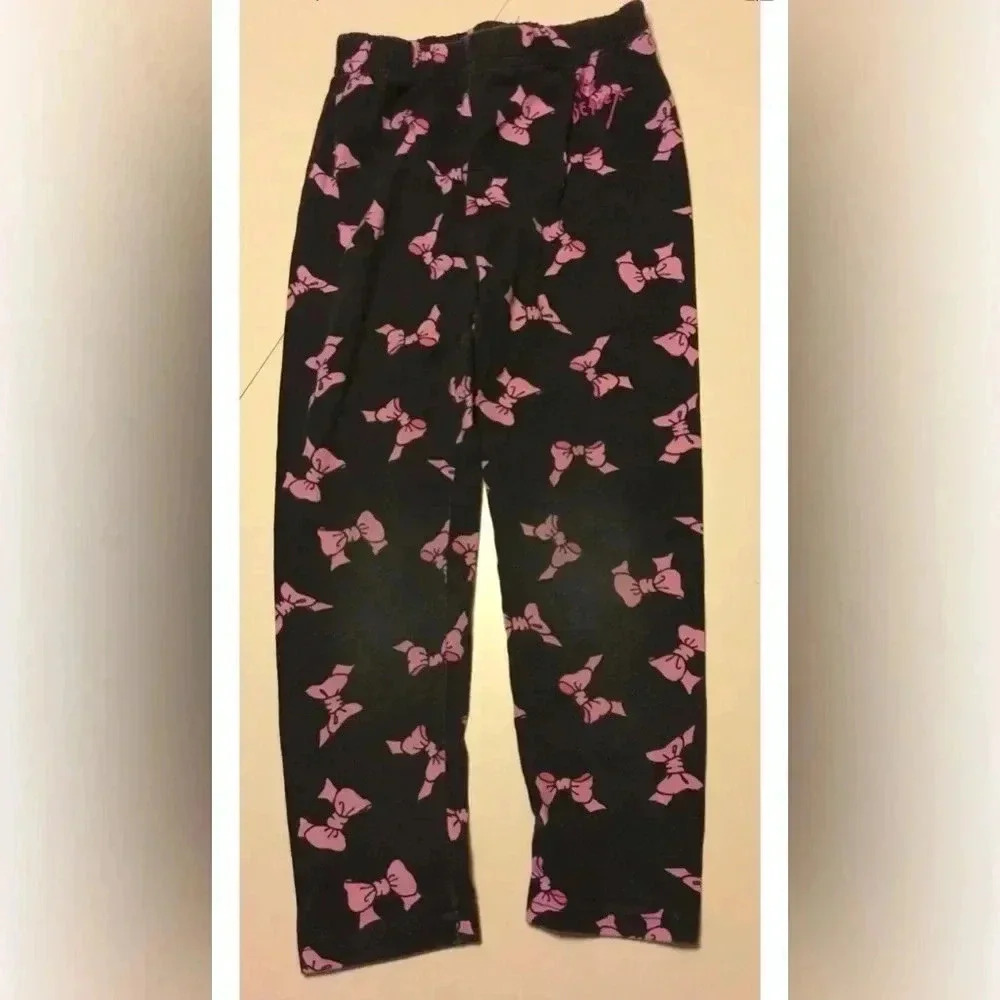 Girl BETSEY JOHNSON black Pink Bows Cotton Stretch Legging Pants Sz 4